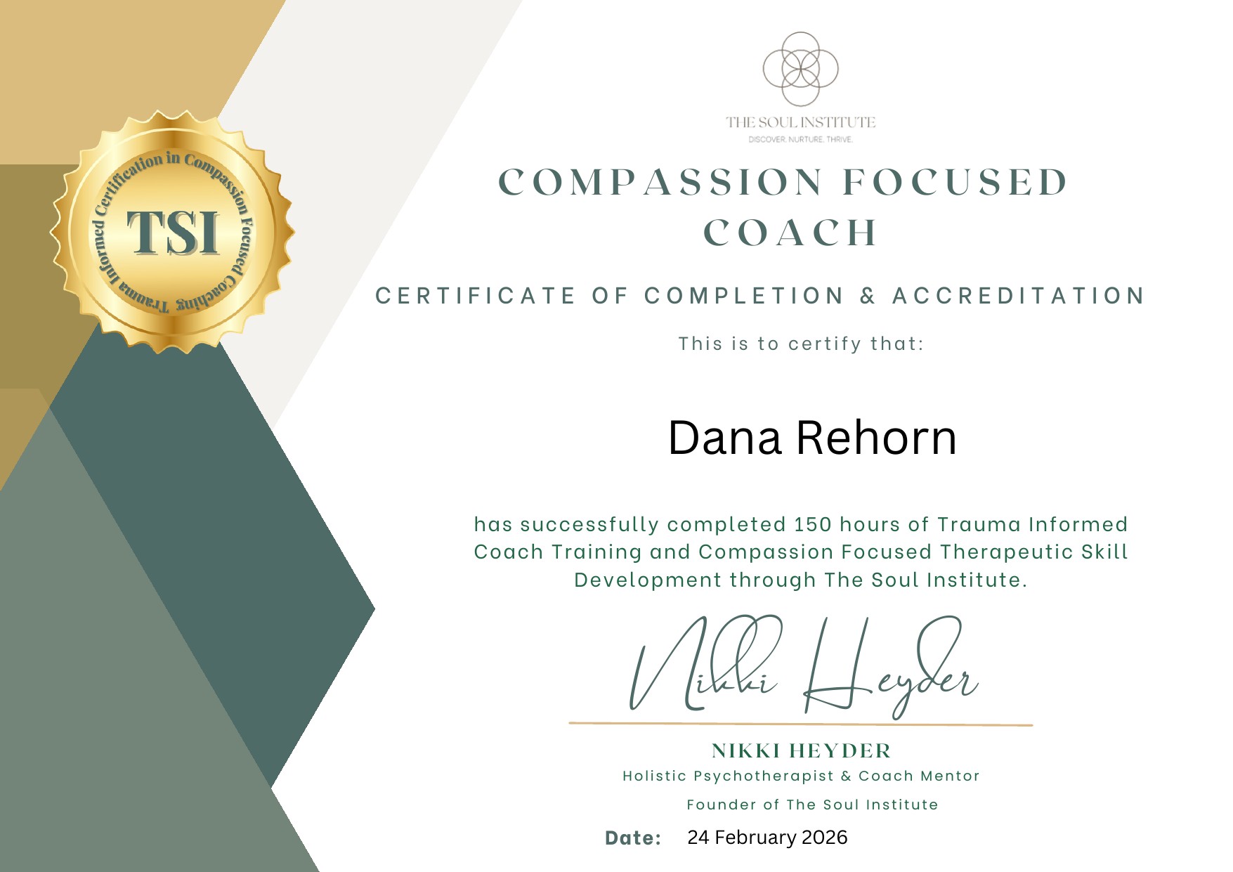 Certificate of Completion — Dana Rehorn